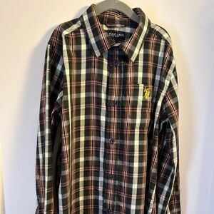 U.S. Polo Assn. Black Plaid Button Down Shirt for Boys Size L (10-12) Preppy!
